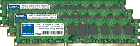 6GB (3 x 2GB) DDR3 1066MHz PC3-8500 240-PIN ECC REGISTERED DIMM (RDIMM) MEMORY RAM KIT FOR SERVERS/WORKSTATIONS/MOTHERBOARDS (6 RANK KIT NON-CHIPKILL)